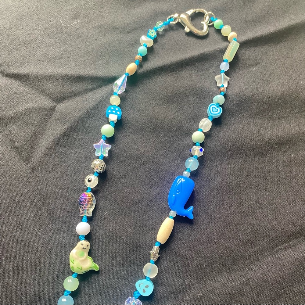 Blue Beaded Necklace with Tassel Mermaid Whale Ocean Mala Spiritual - Picture 6 of 11